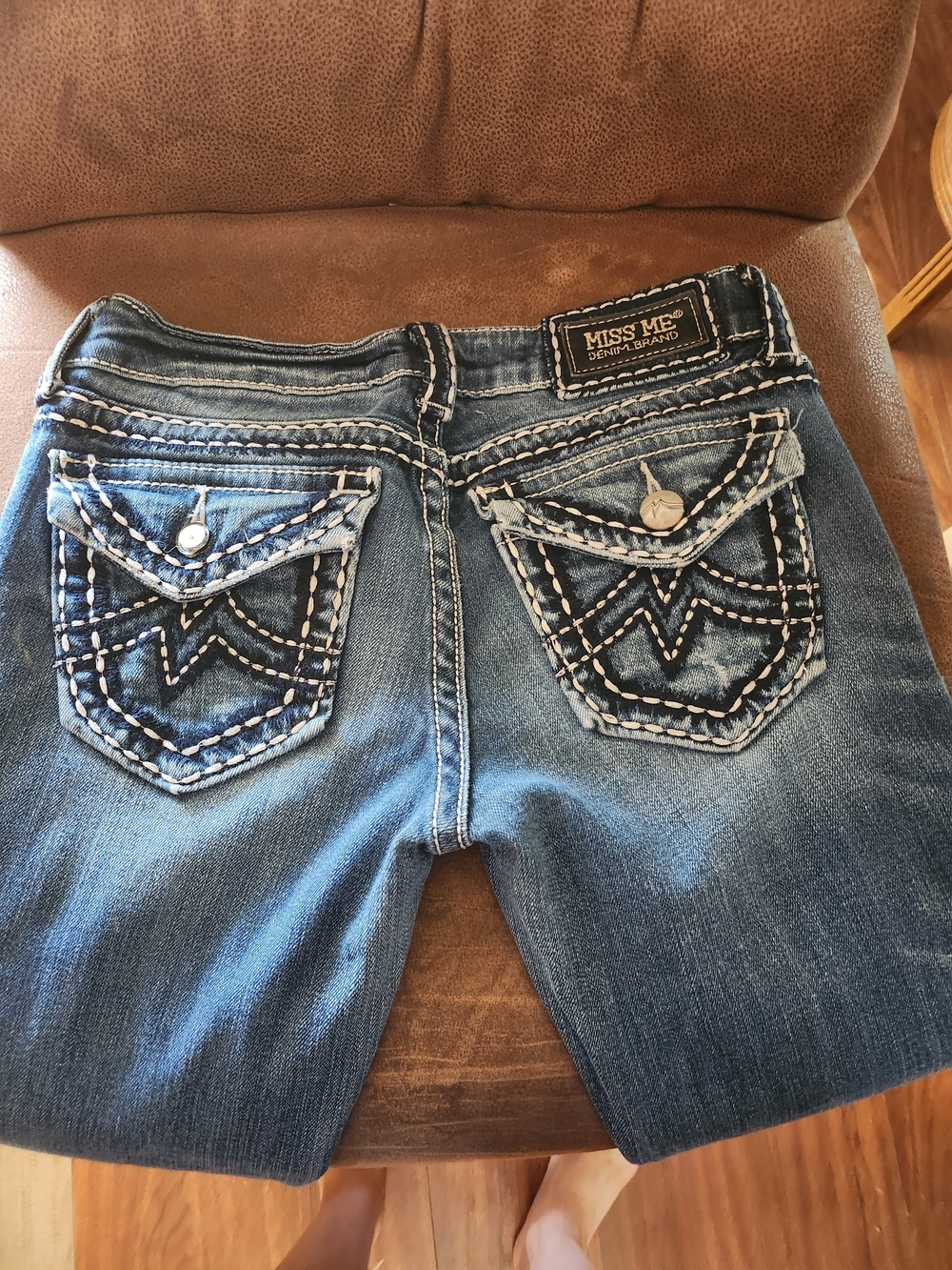 Miss Me Blue Washed Boot Cut Jeans with Embroidered Pockets